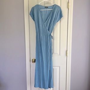 Lightweight, super comfortable wrap maxi dress, and a pretty denim like blue